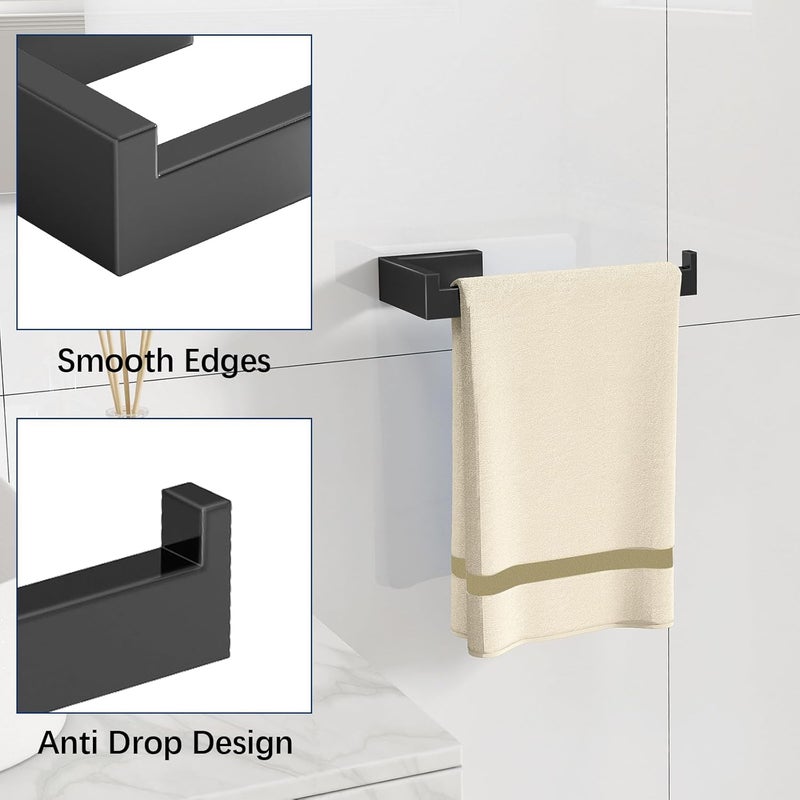 Gypie Hand Towel Holder for Bathroom Wall 2 Pack -Modern Towel Ring Square Hidden Mount with Dual Screws, Anti-Slip End, Stainless Steel, Matte Black - Image 5